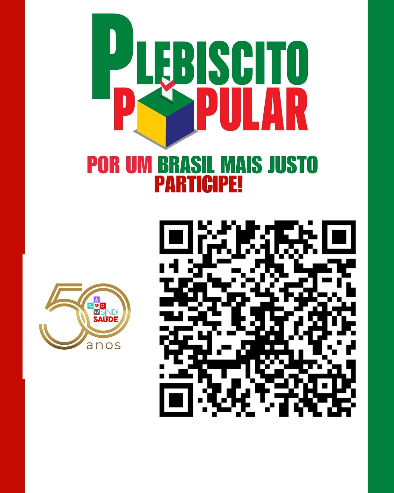 Vote on-line no Plebiscito Popular pela isenção do IR para quem ganha até R$ 5 mil e o fim da jonrnada 6x1. Vote NO CR Code ou link no texto   