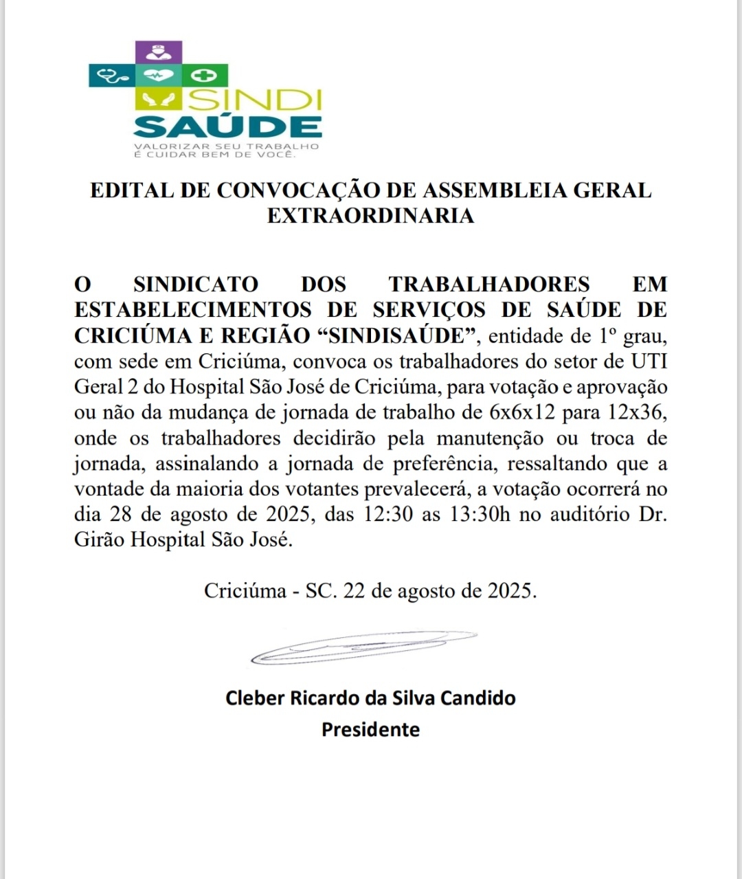 EDITAL Assembleia Hospital São José 