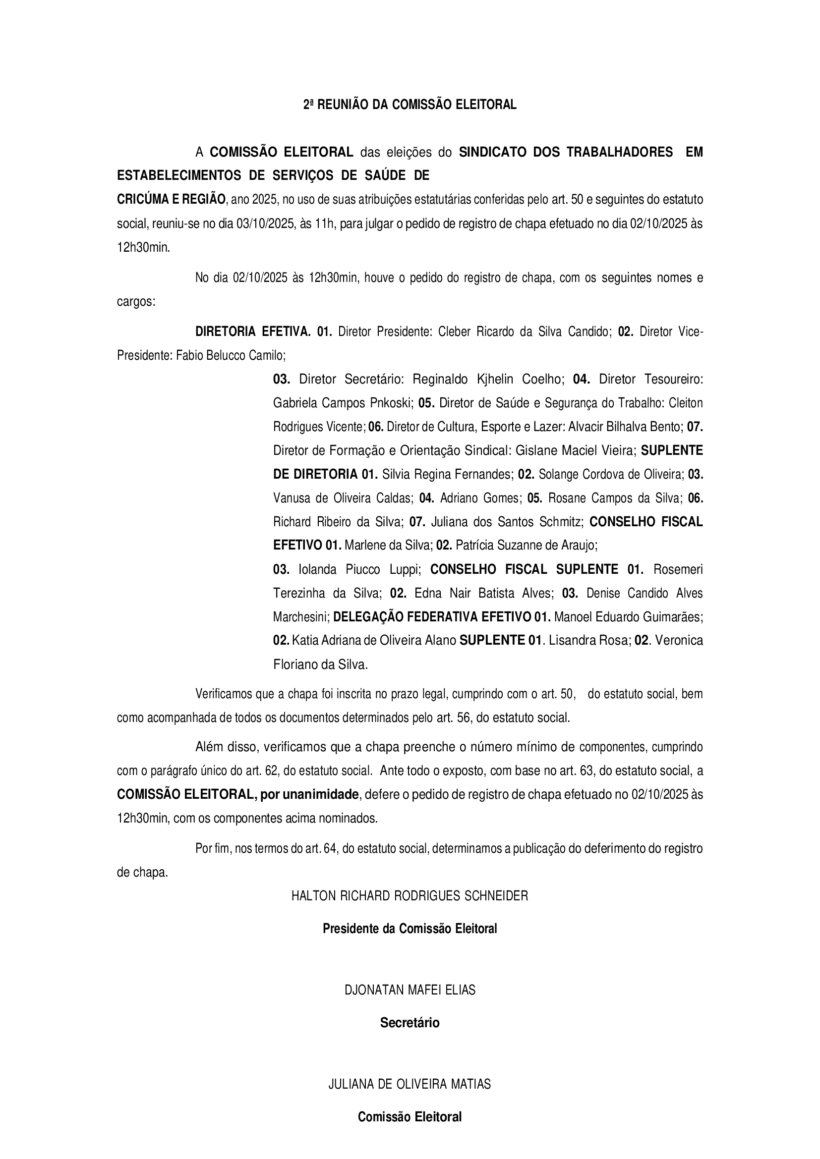 2ª REUNIÃO DA COMISSÃO ELEITORAL