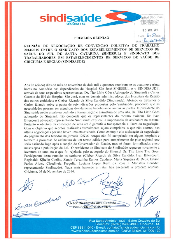 Ata feita pelo Sindisaúde sobre a reunião de negociação