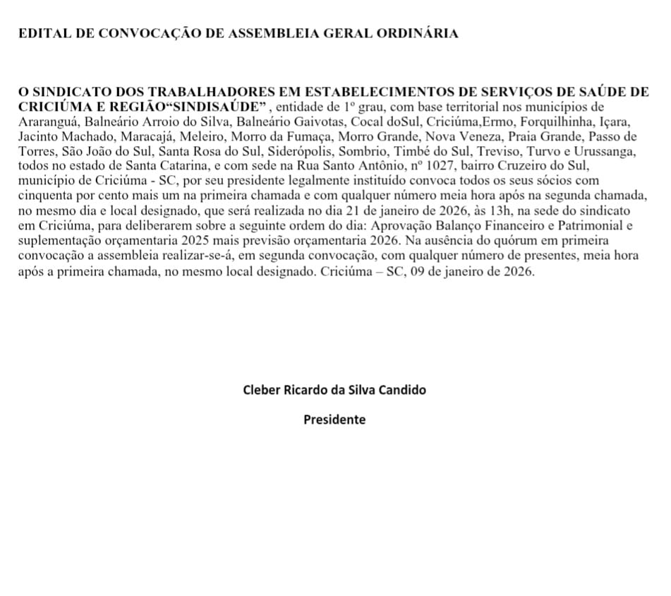 EDITAL - Assembleia aprovação do Balanço Financeiro e Patrimonial 