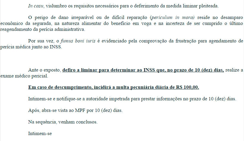 JUSTIÇA DETERMINA QUE INSS FAÇA PERÍCIA MÉDICA EM 10 DIAS