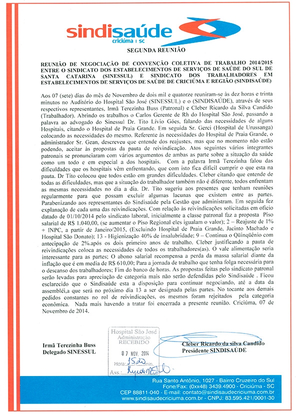 Ata da reunião de negociação dia 07/11/2014