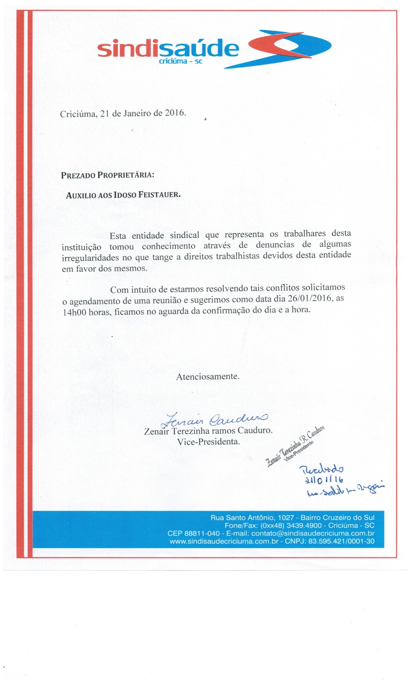 Solicitação de Reuniao Auxilio aos Idosos Feistauer 