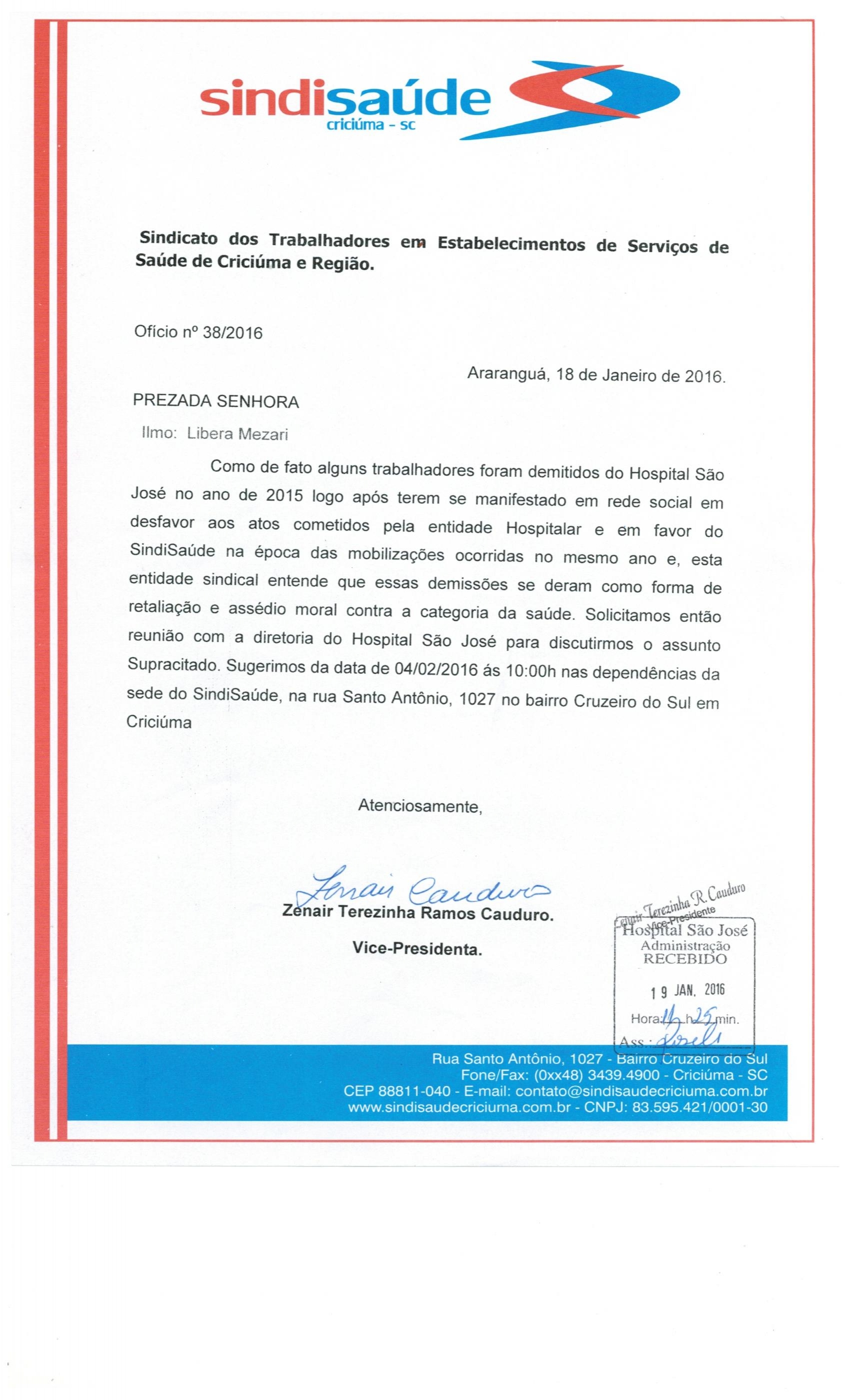 Oficio Demissoes ocorridas apos a greve  no Hospital Sao Jose 