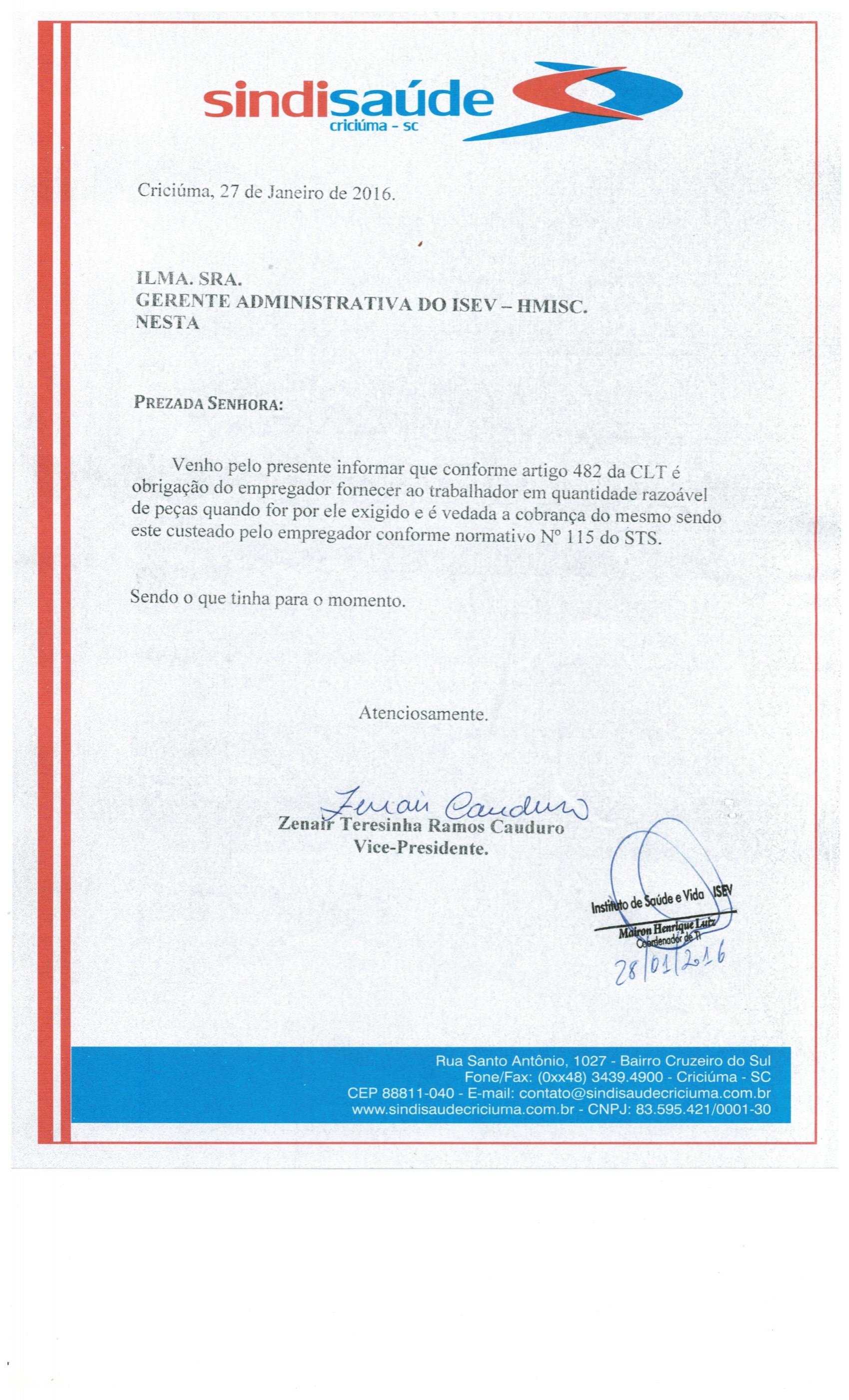 Oficio Referente a Uniformes  Hospital do ISEV -HMISC 