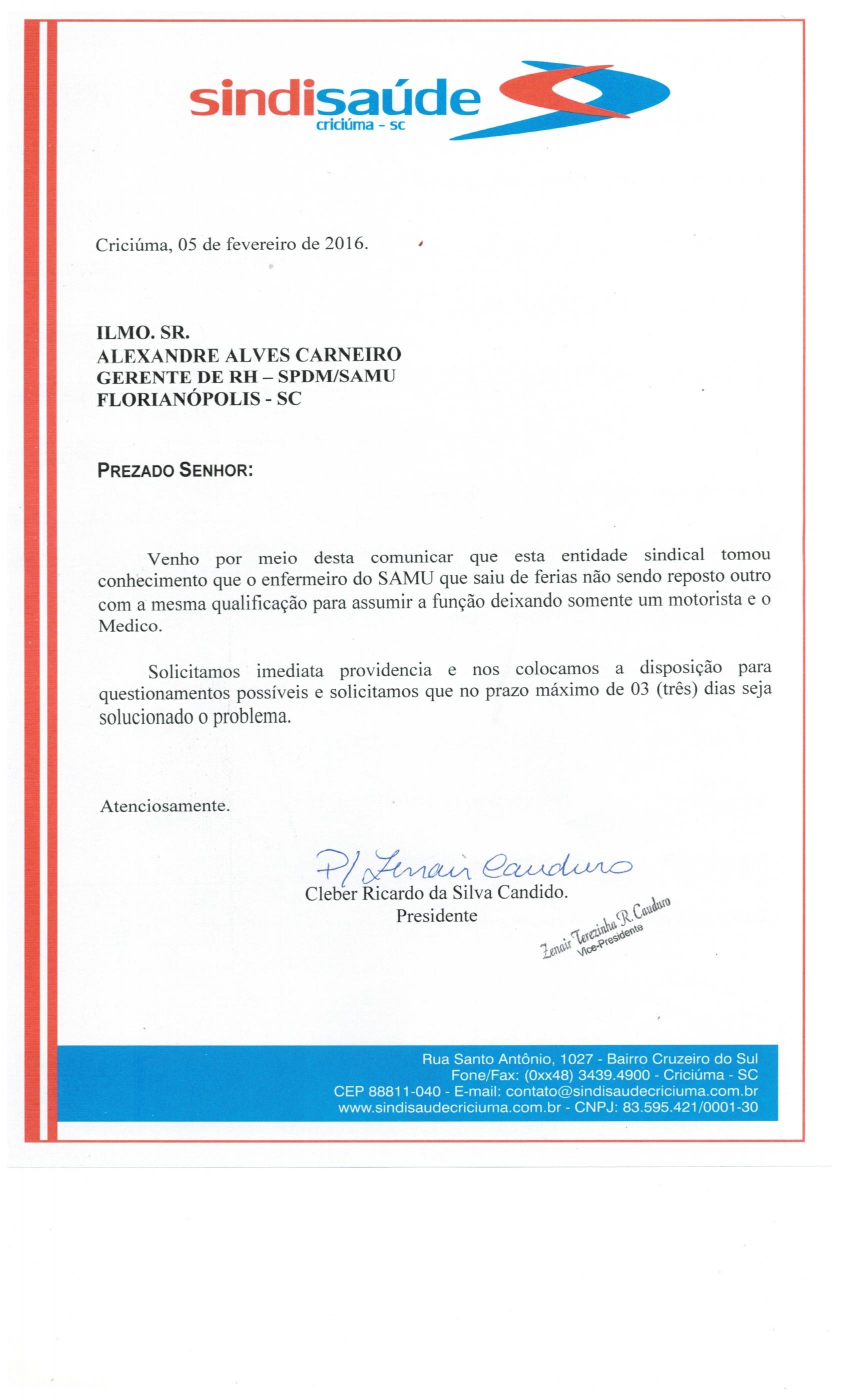 Oficio Ferias Funcionario Samu