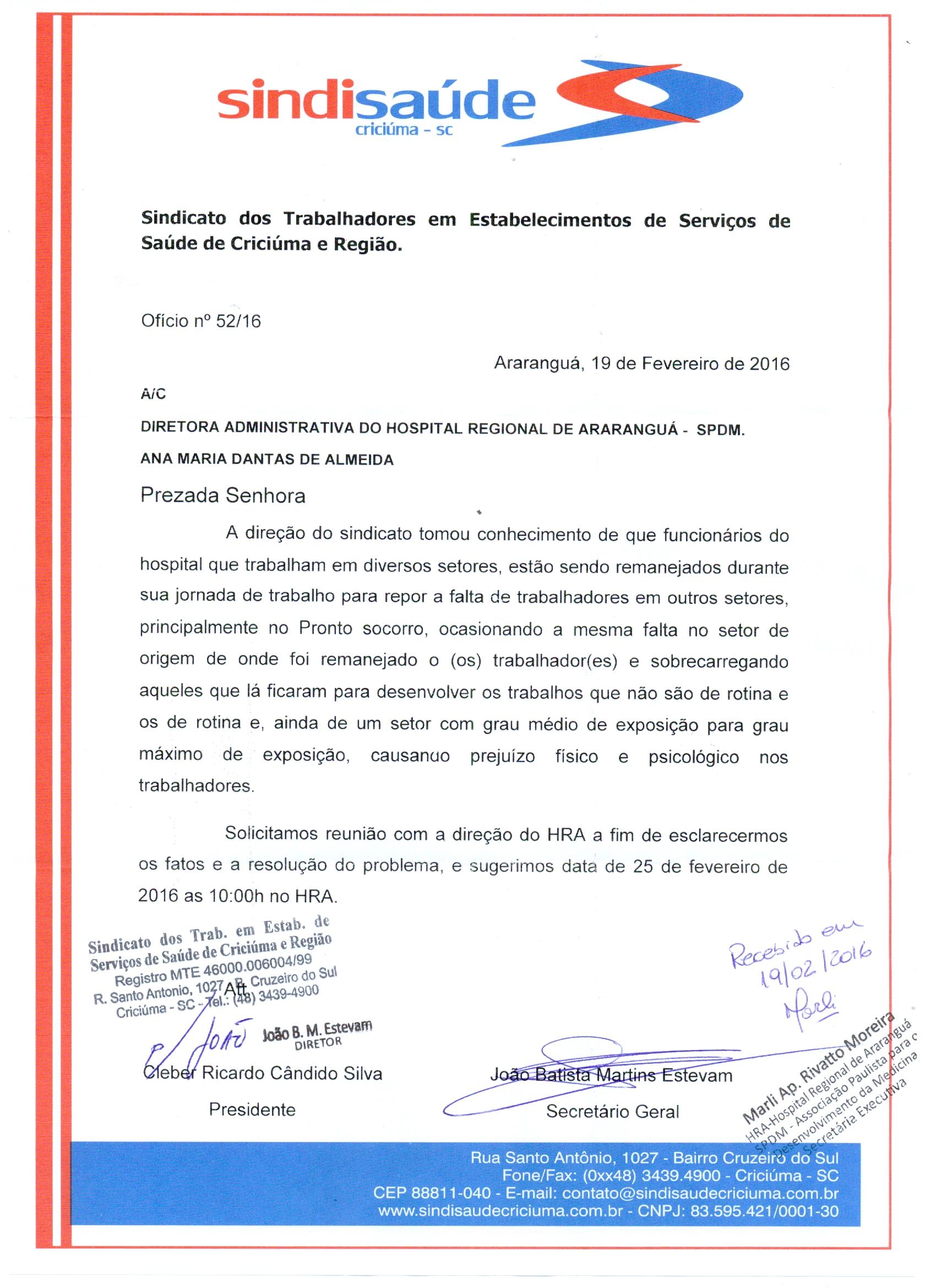 Ofício encaminhado a SPDM - HRA