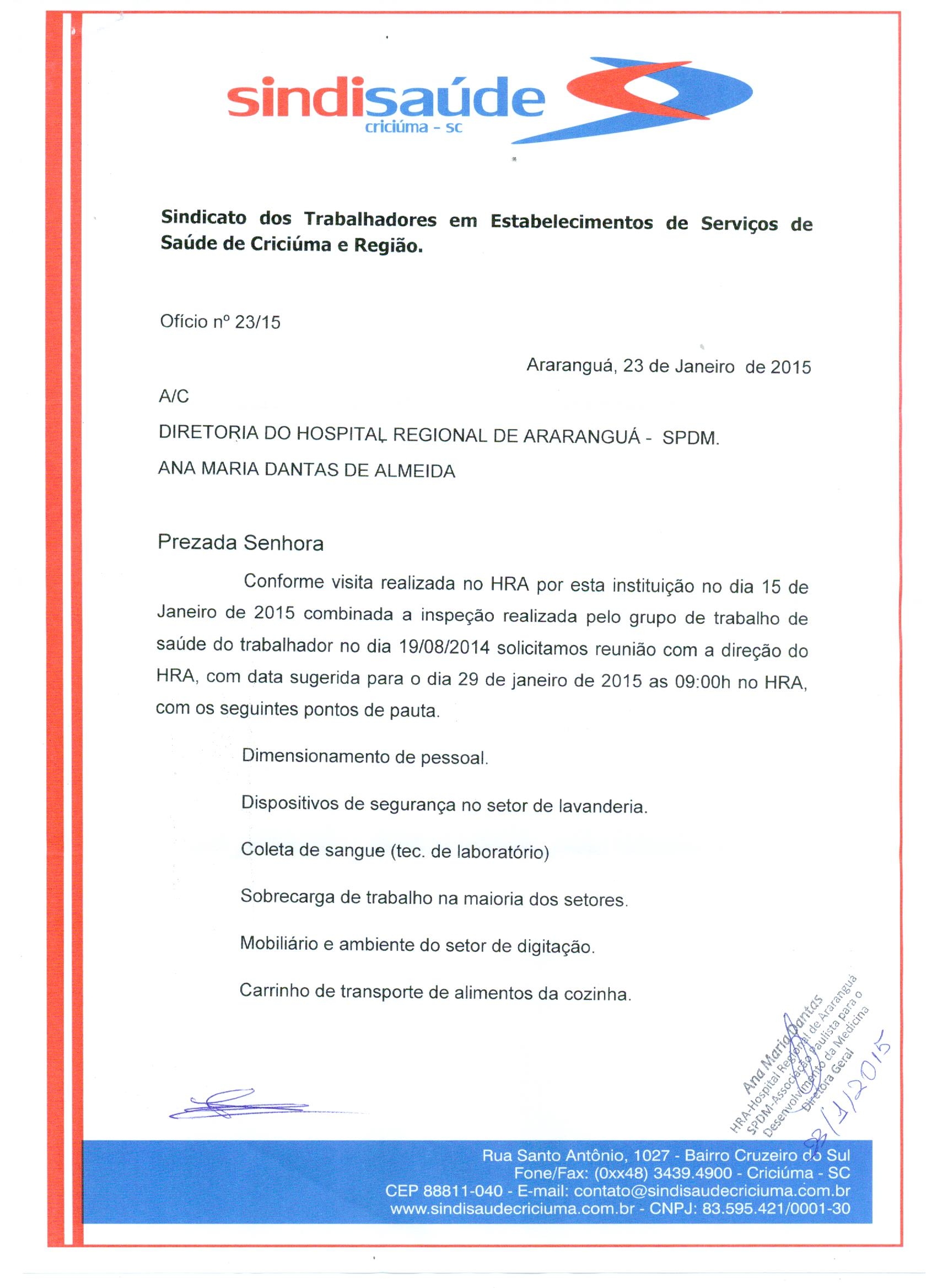 Ofício reunião HRA/SPDM para dia 29/01