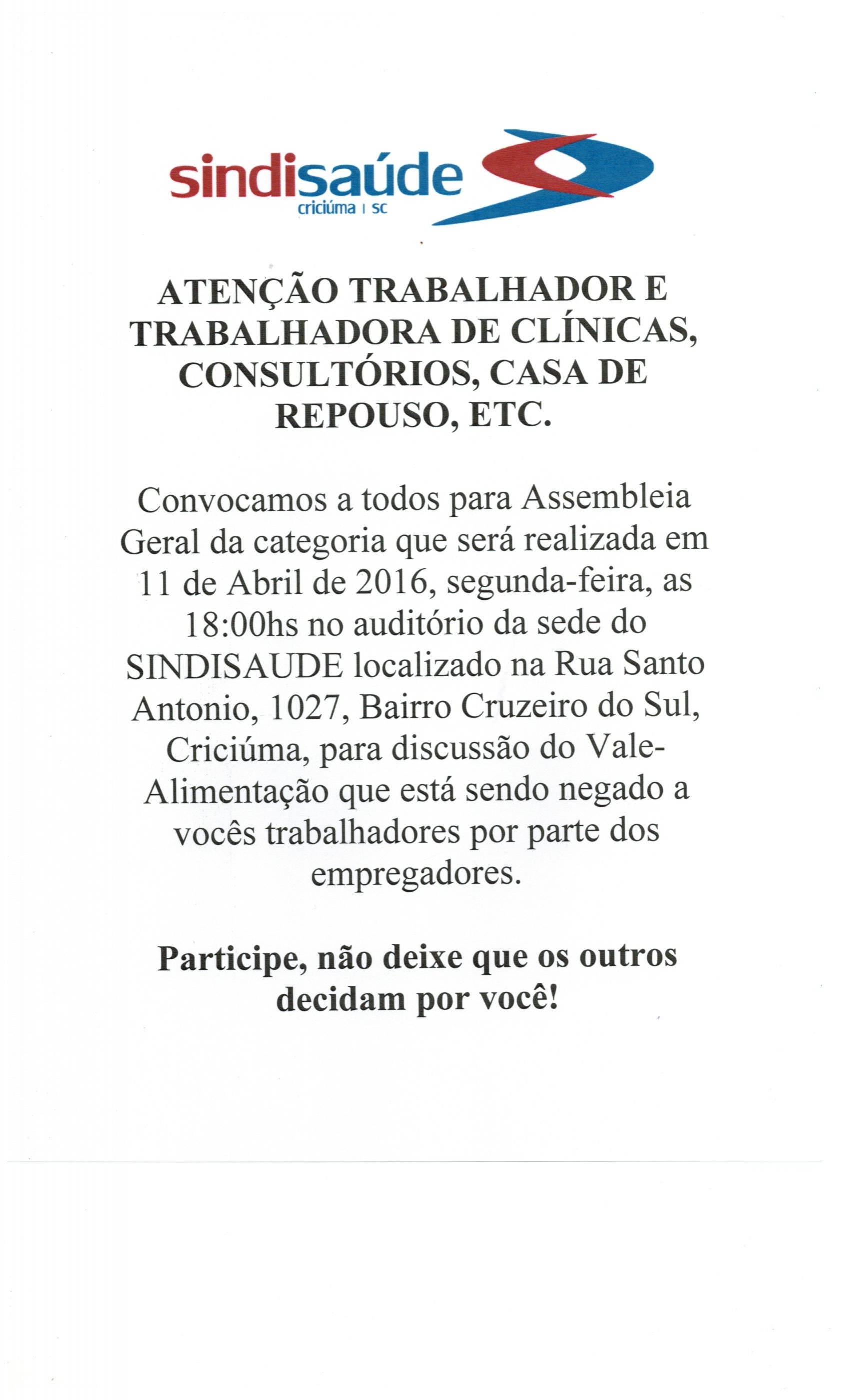 Assembleia sobre Vale-alimentação em Criciúma