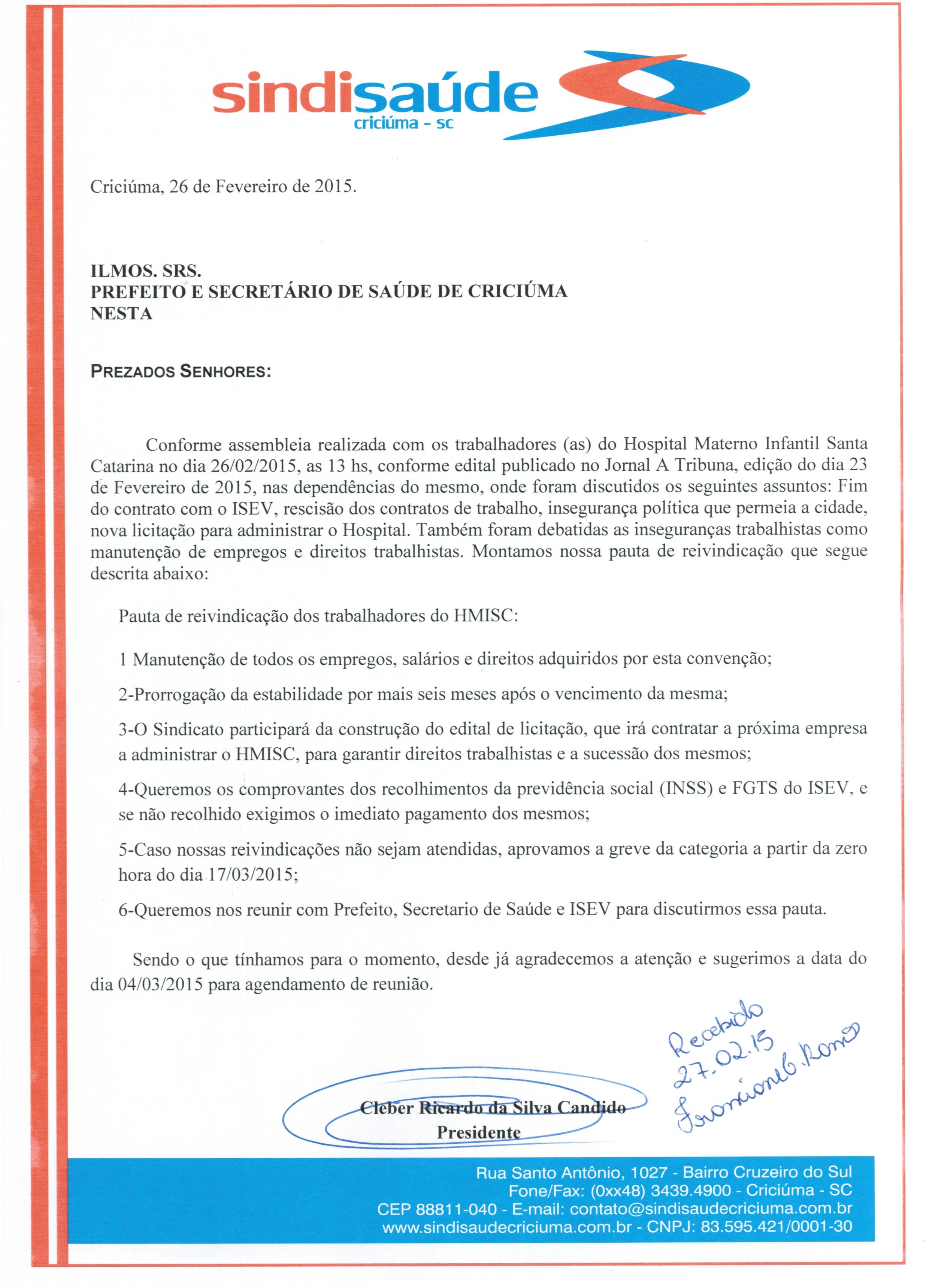 Ofícios sobre a situação do HMISC