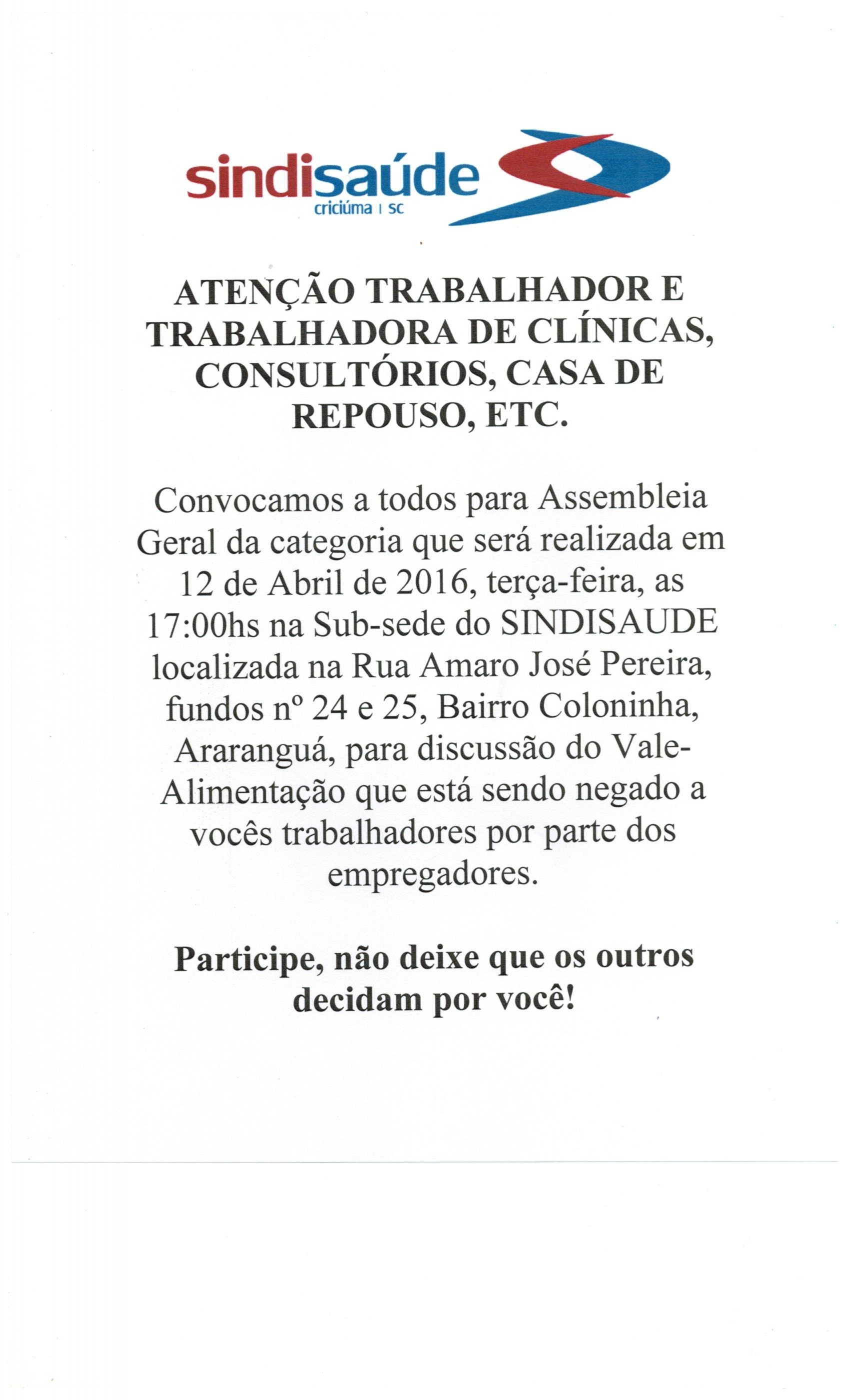 Assembleia sobre Vale-alimentação em Araranguá