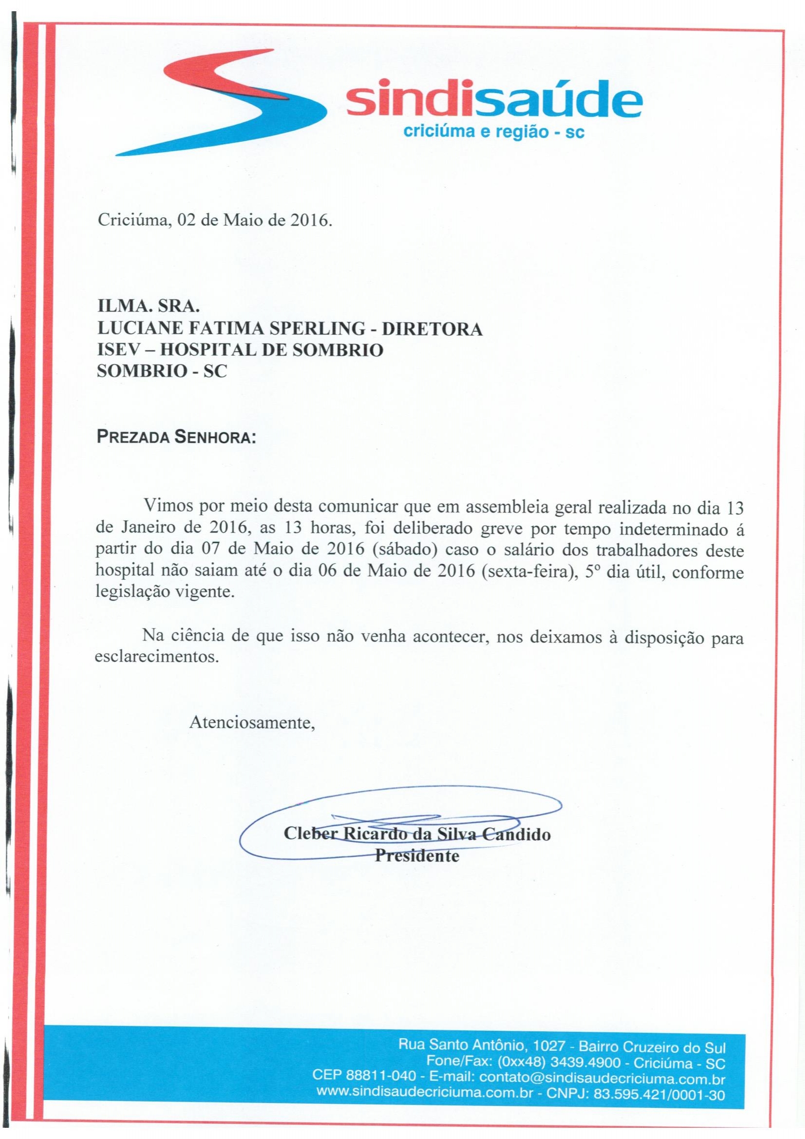 OFÍCIO ATRASO PAGAMENTO DE SALÁRIO ISEV/SOMBRIO