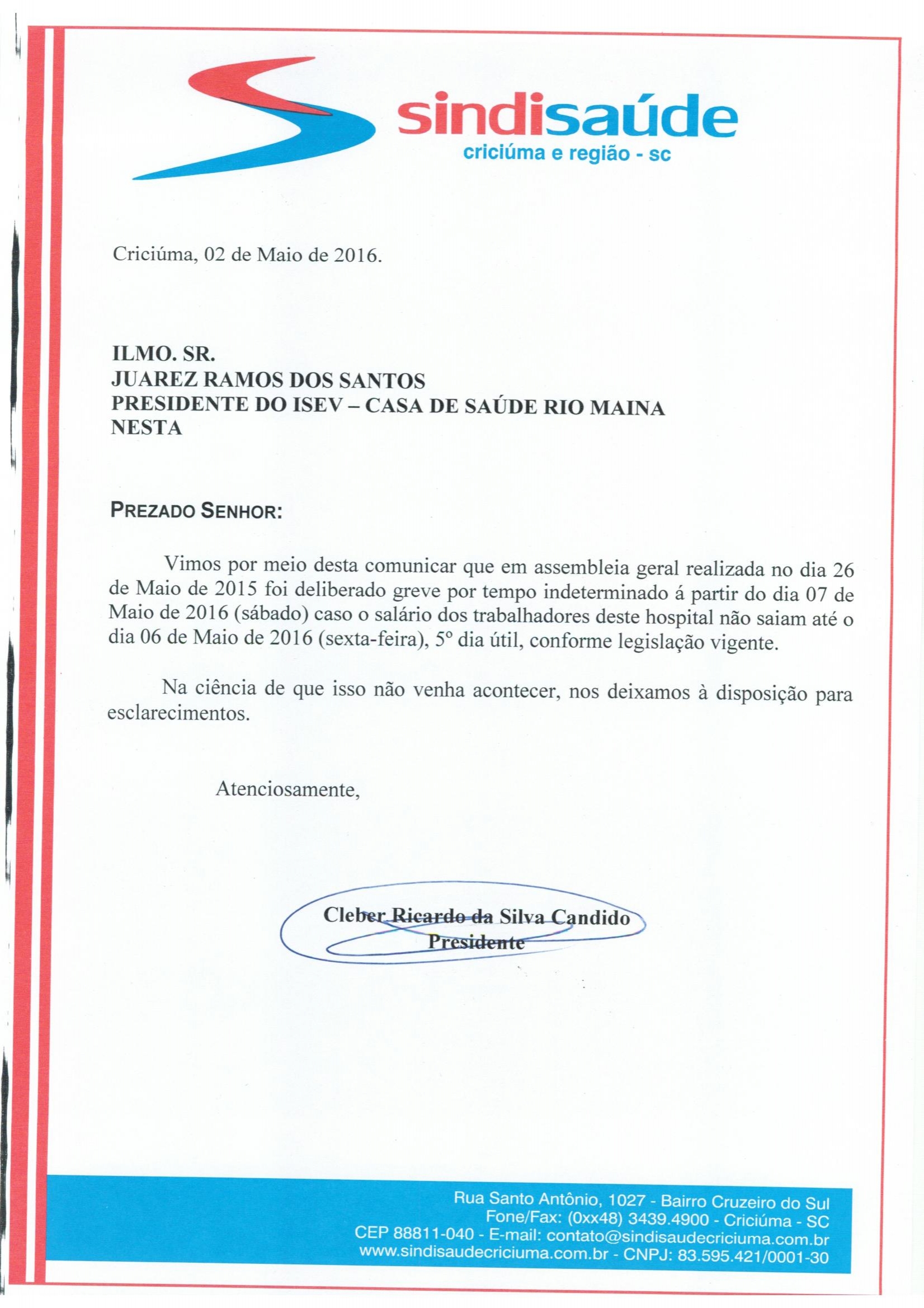 OFÍCIO ATRASO PAGAMENTO DE SALÁRIO ISEV/CSRMAINA