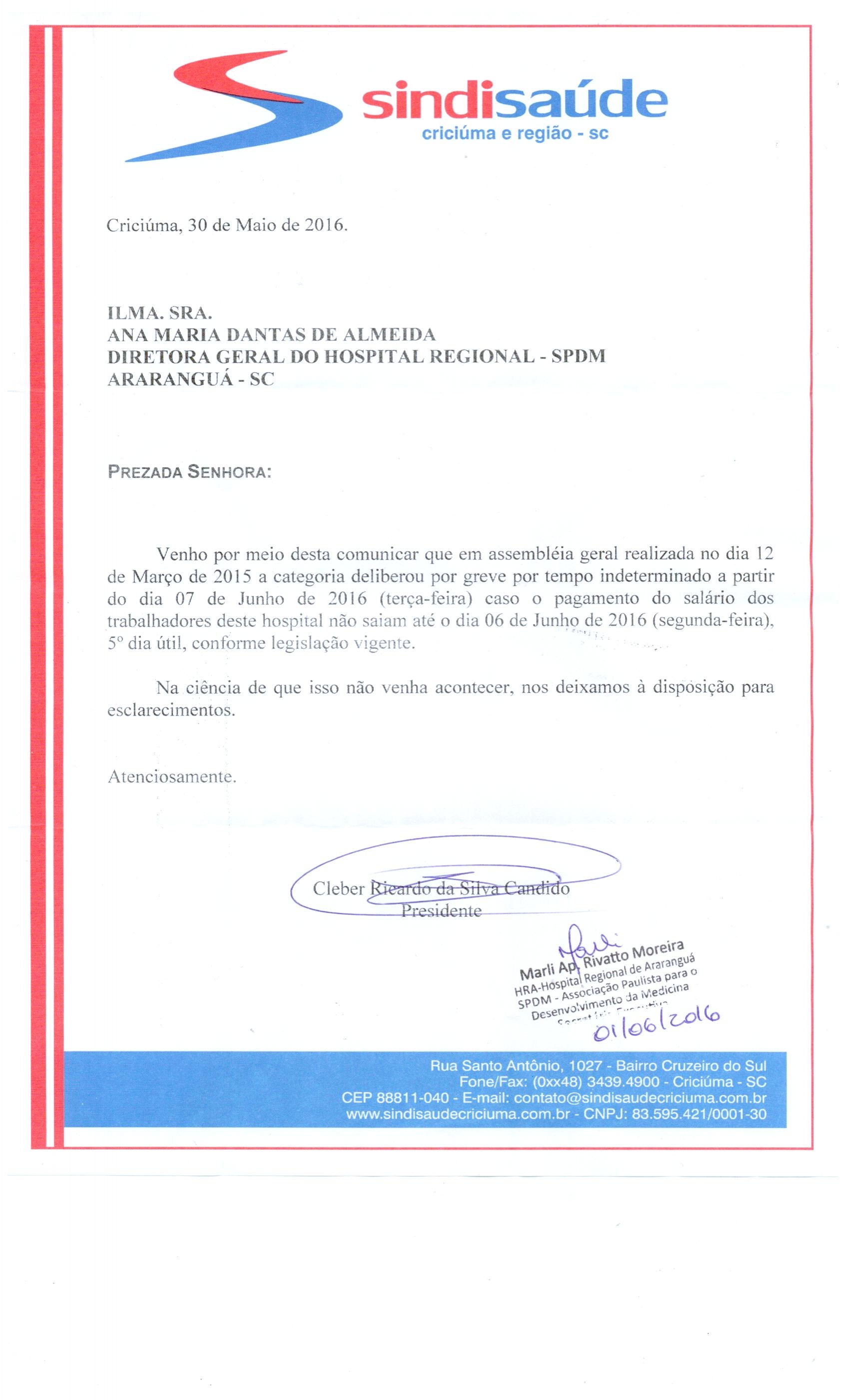 Ofício atraso pagamento de salário SPDM - HRA