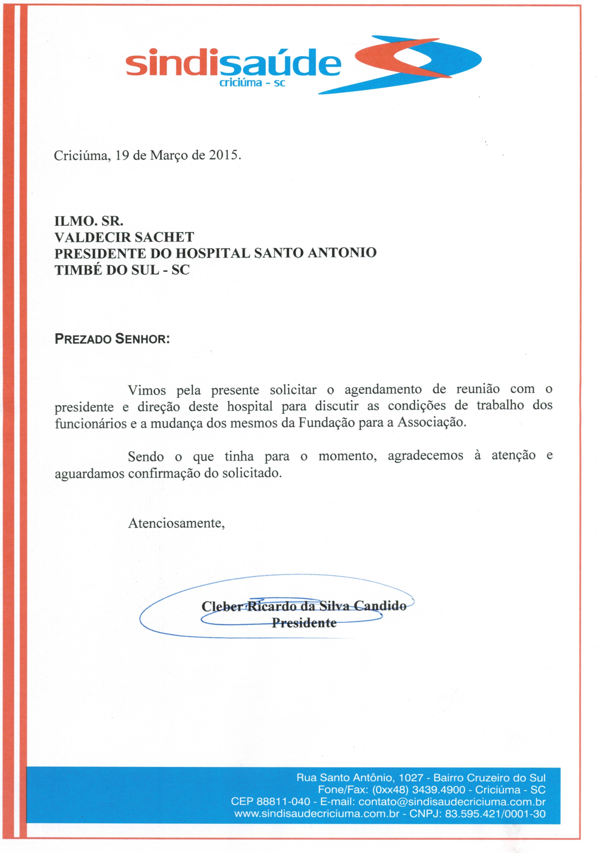Ofícios sobre a situação do Hospital de Timbé do Sul