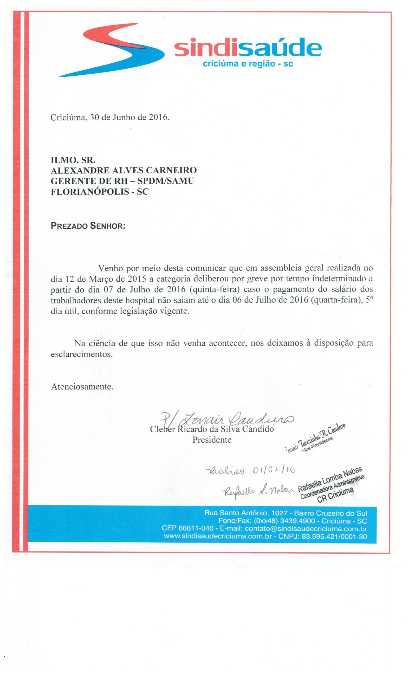 OFÍCIO ATRASO PAGAMENTO DE SALÁRIO SPDM/SAMU