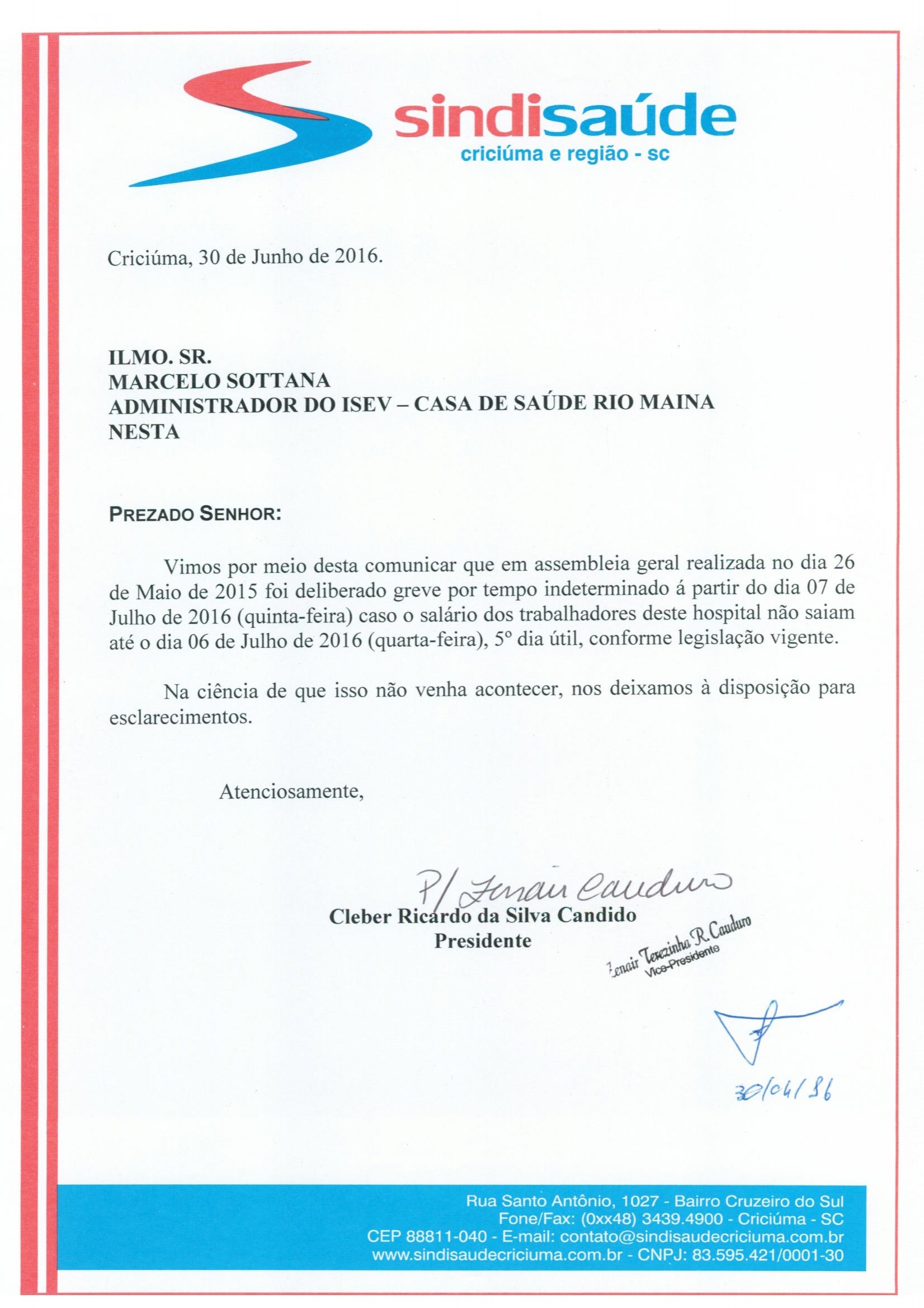 OFÍCIO ATRASO PAGAMENTO DE SALÁRIO ISEV/CSRMAINA