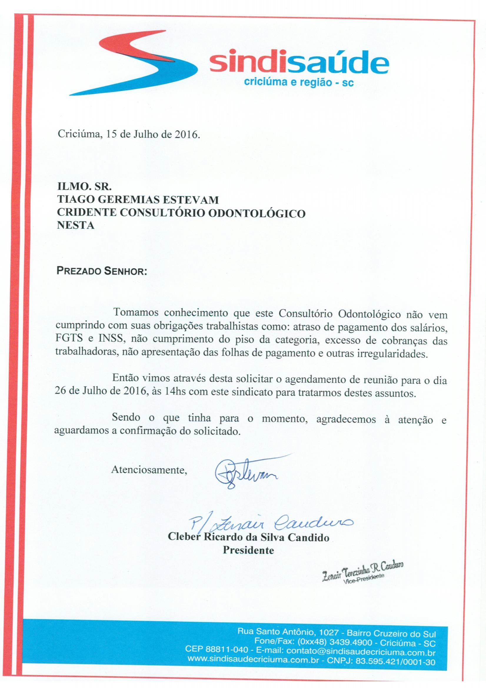 OFÍCIO ENCAMINHADO A CRIDENTE CLÍNICA ODONTOLÓGICA