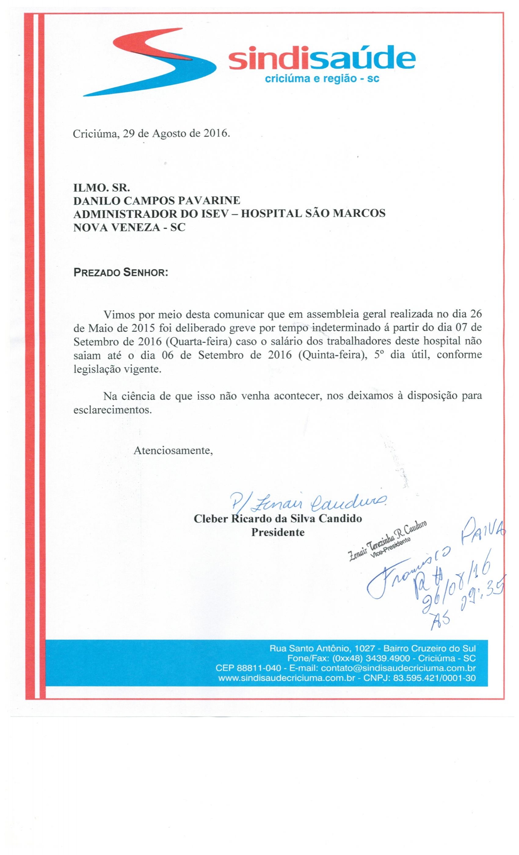 Greve por atraso de Pagamento Hospital São Marcos
