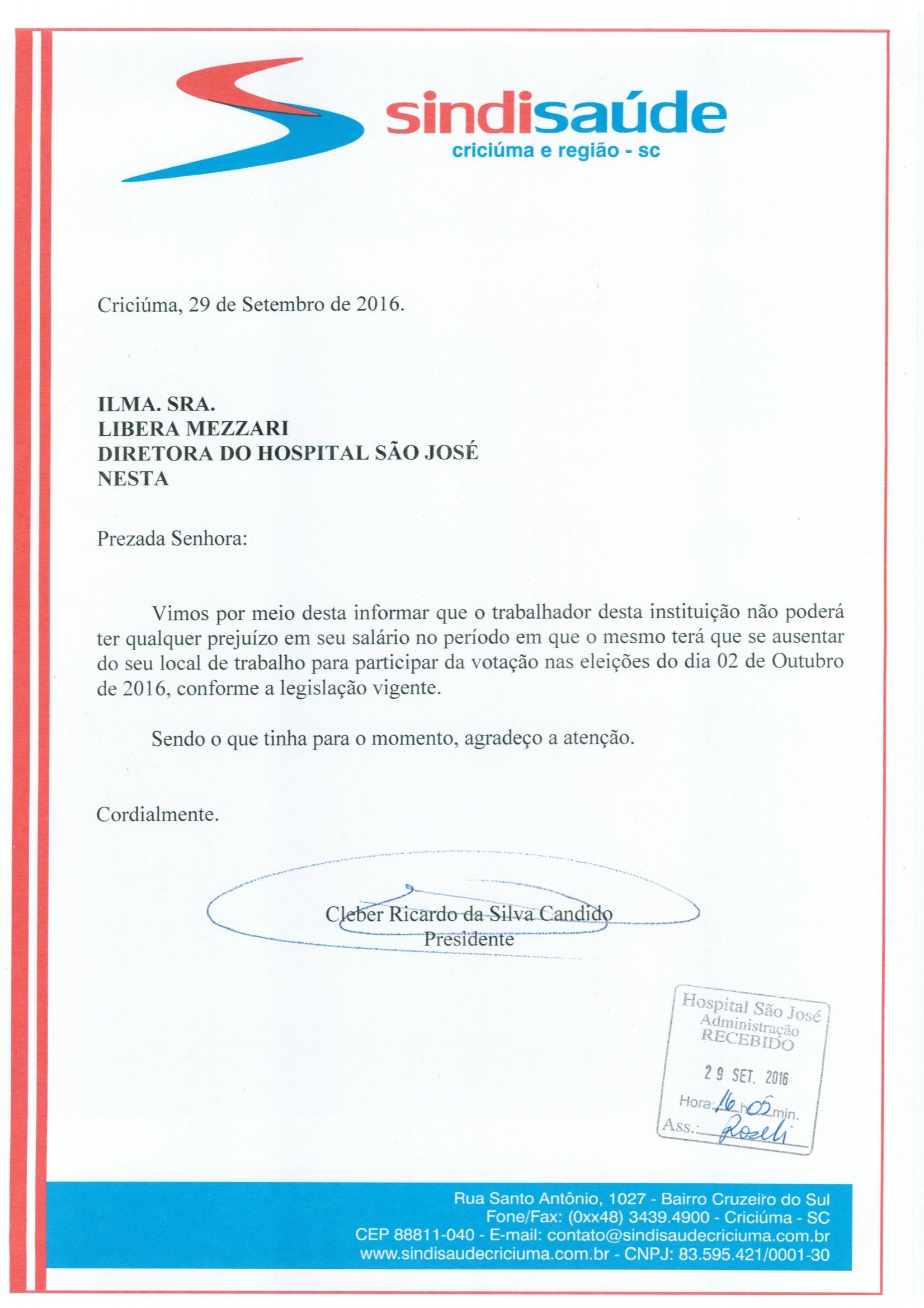 OFÍCIO VOTAÇÃO ELEIÇÕES DIA 02 DE OUTUBRO DE 2016