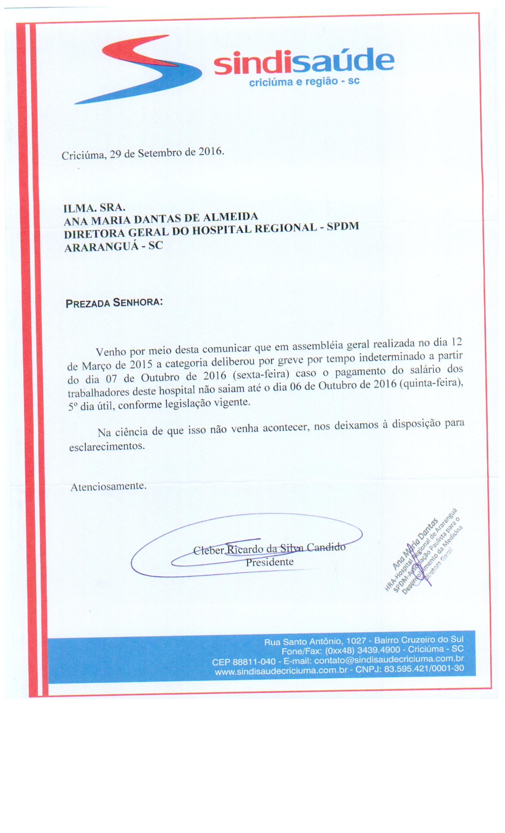 Ofício atraso de pagamento de salários SPDM - HRA