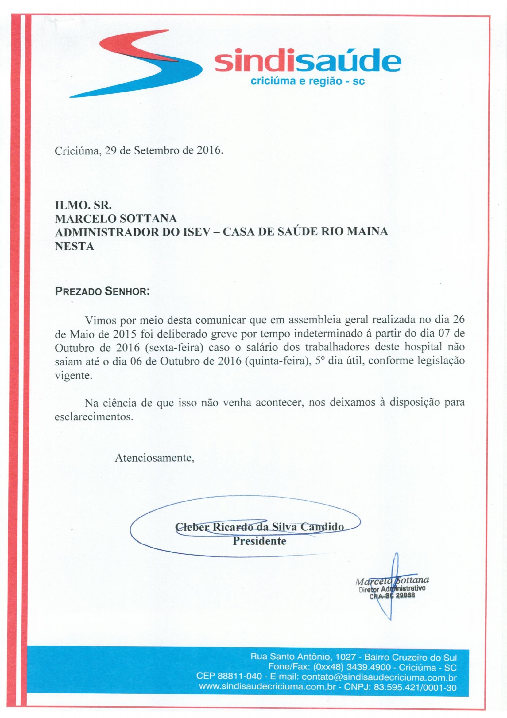 Ofício atraso de pagamento de salários ISEV - CSRM