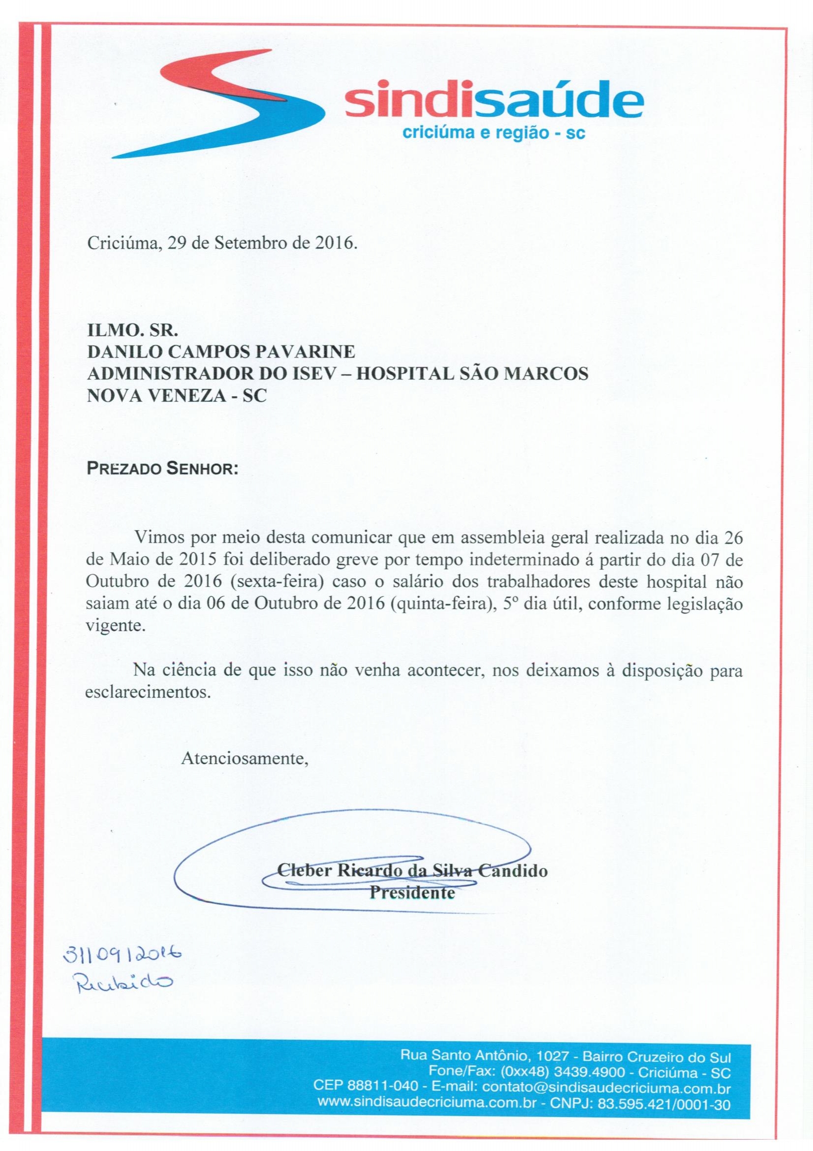 Ofício atraso de pagamento de salários ISEV - NOVA VENEZA