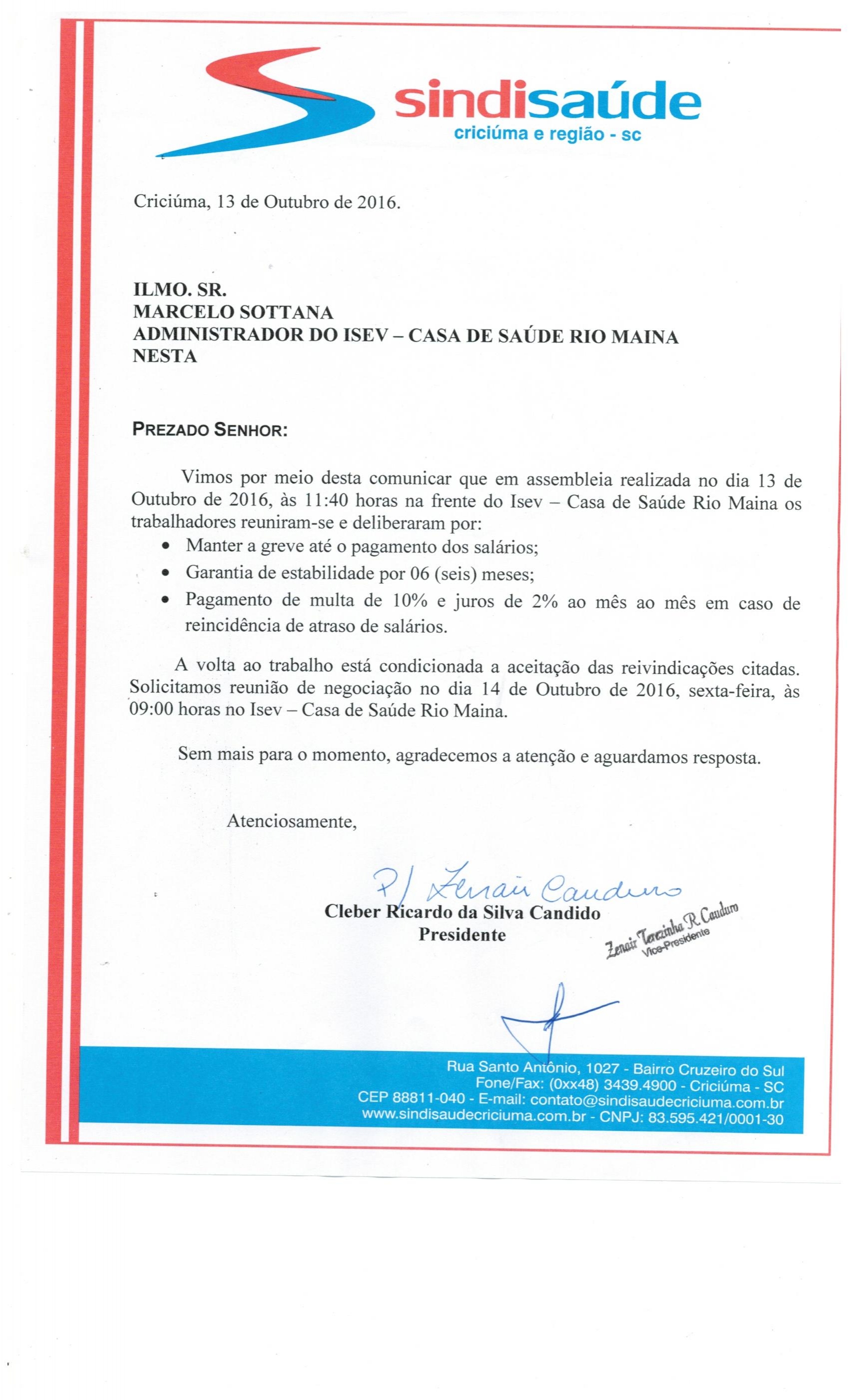 OFÍCIO ENCAMINHADO AO ISEV - CSRM SOBRE A GREVE
