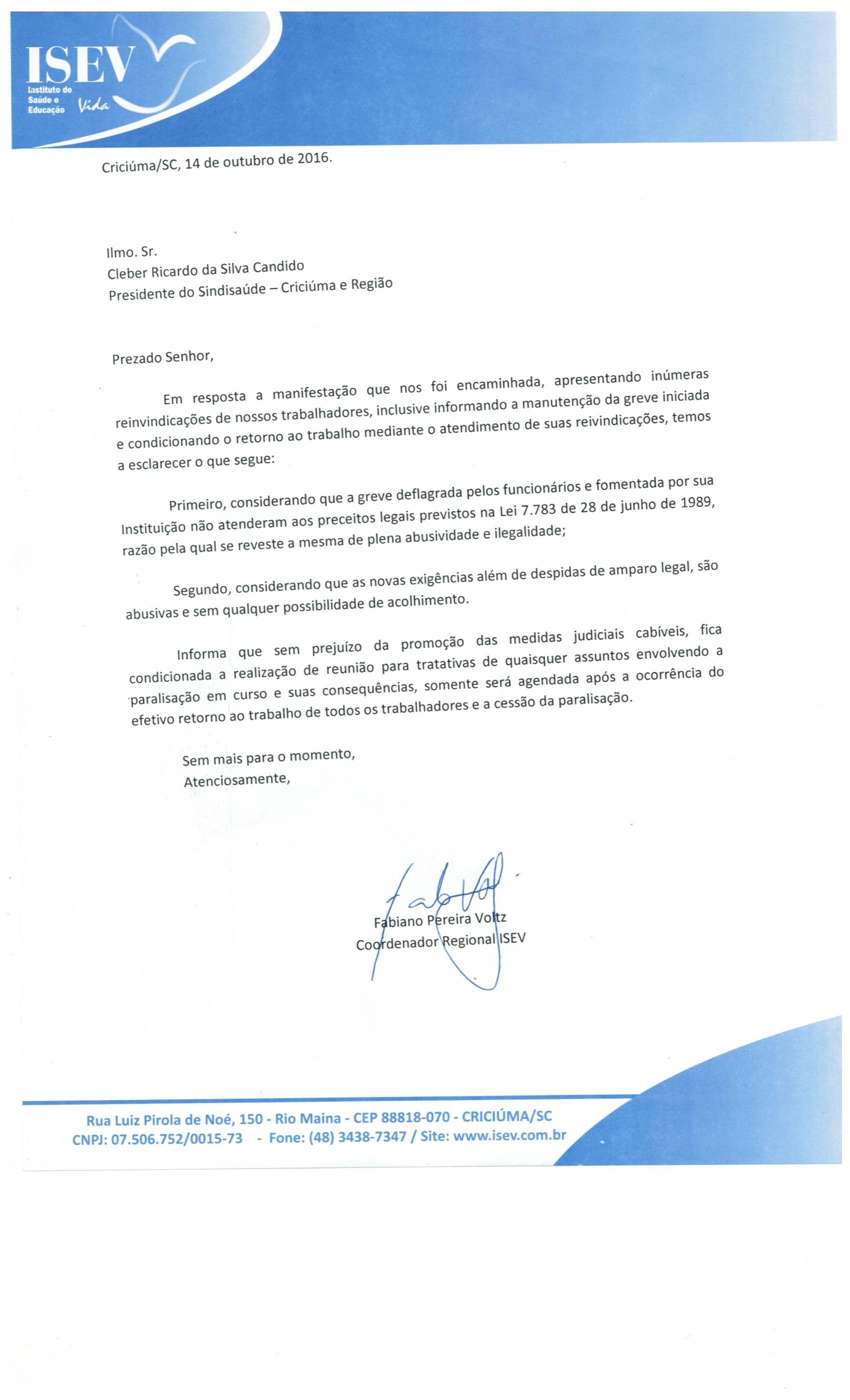 OFÍCIO RECEBIDO DO ISEV - CSRM