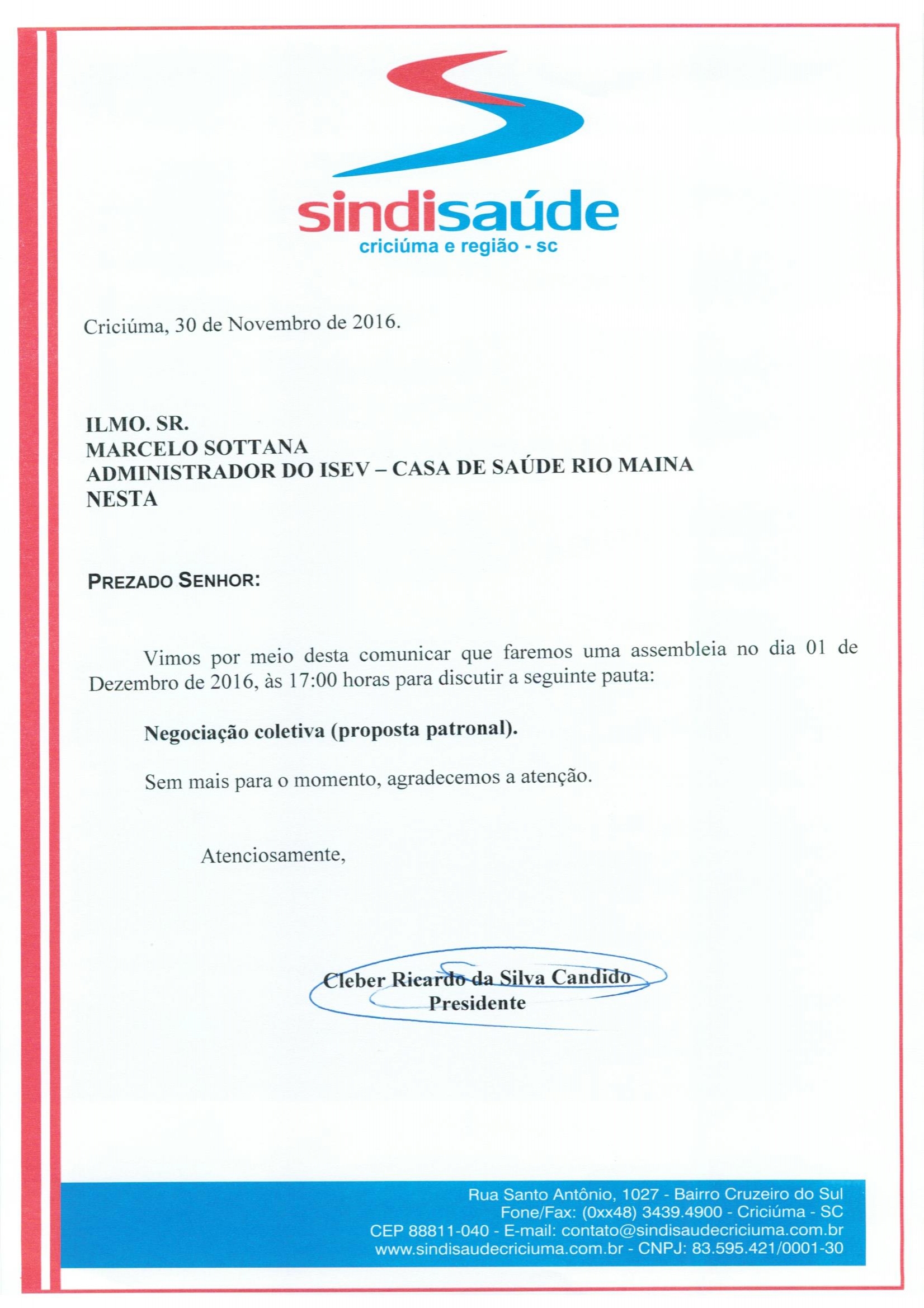 OFÍCIO ASSEMBLEIA ISEV - CASA DE SAÚDE RIO MAINA
