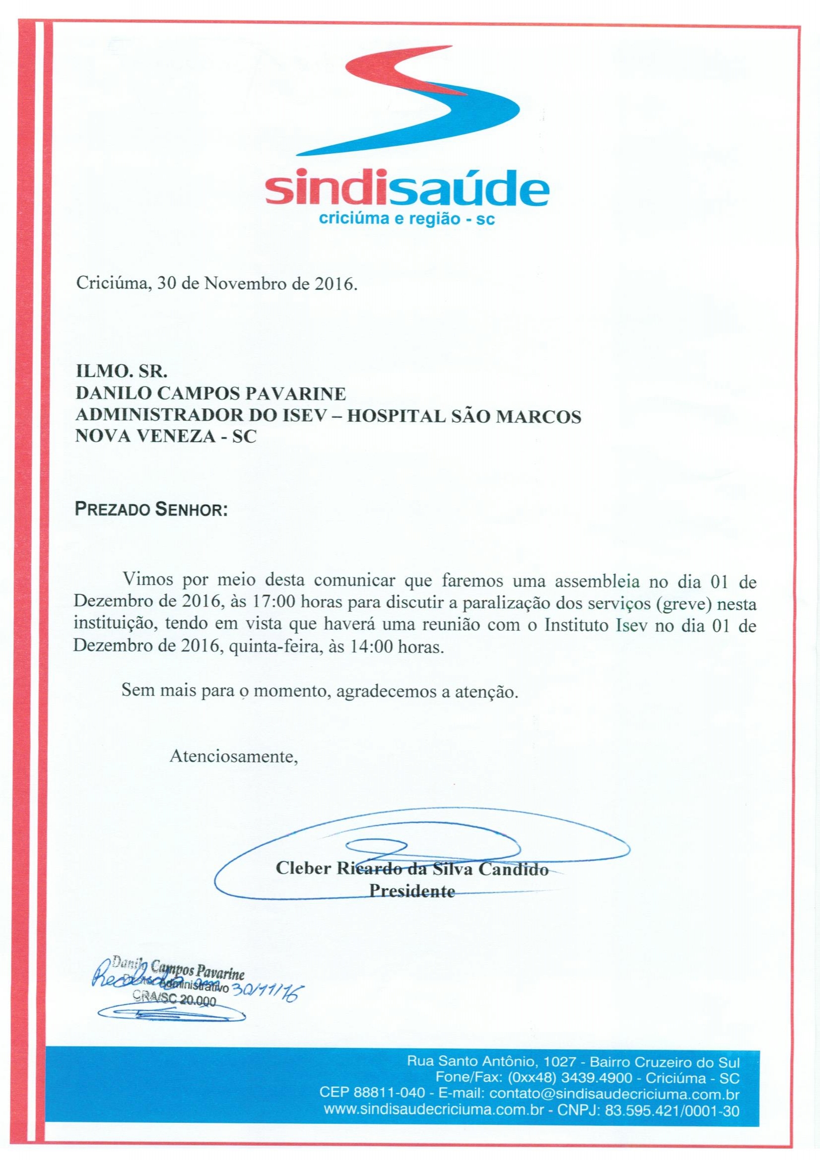 OFÍCIO ASSEMBLEIA ISEV - NOVA VENEZA