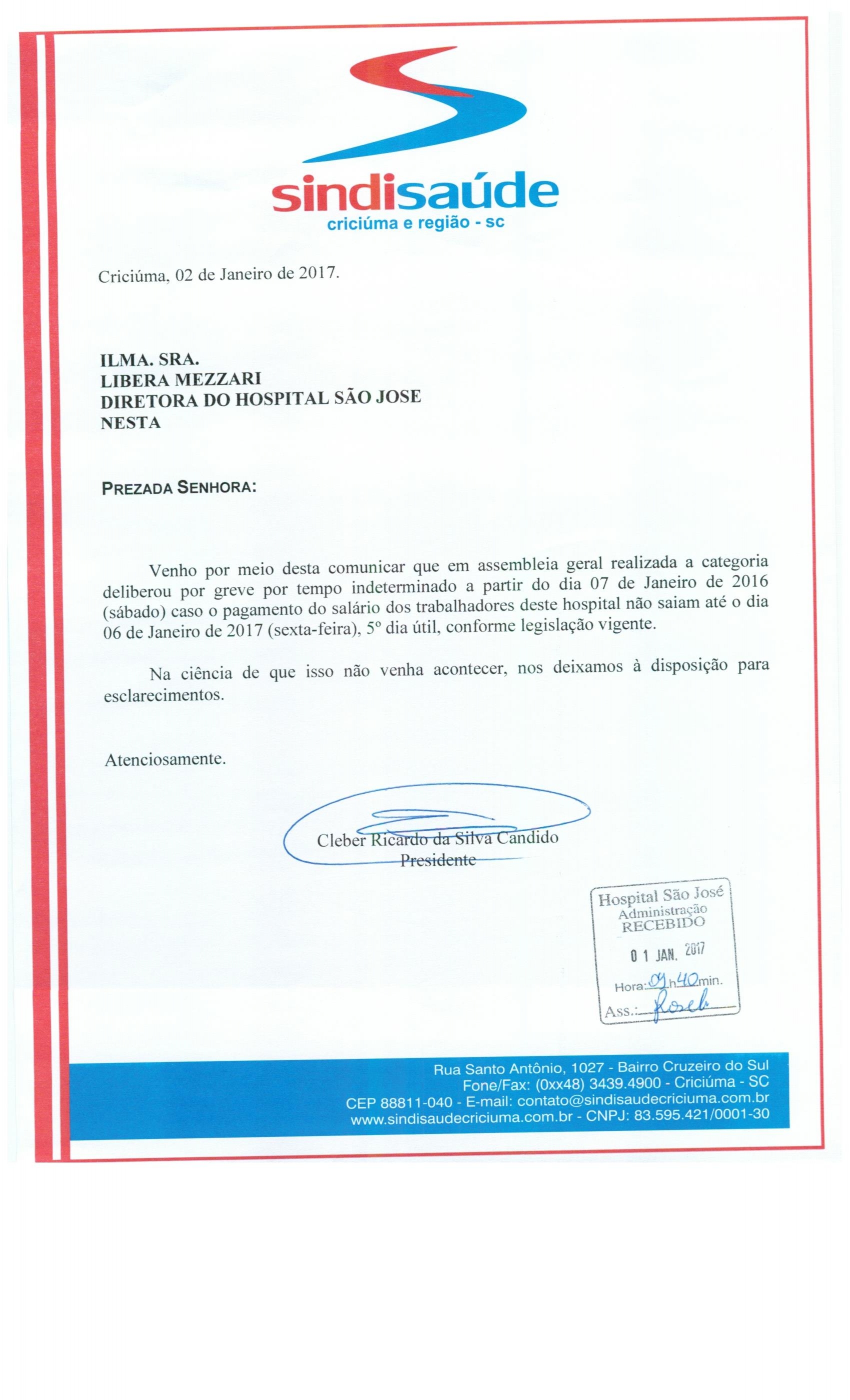 Oficio Atraso de Pagamento de Salario Hospital São Jose