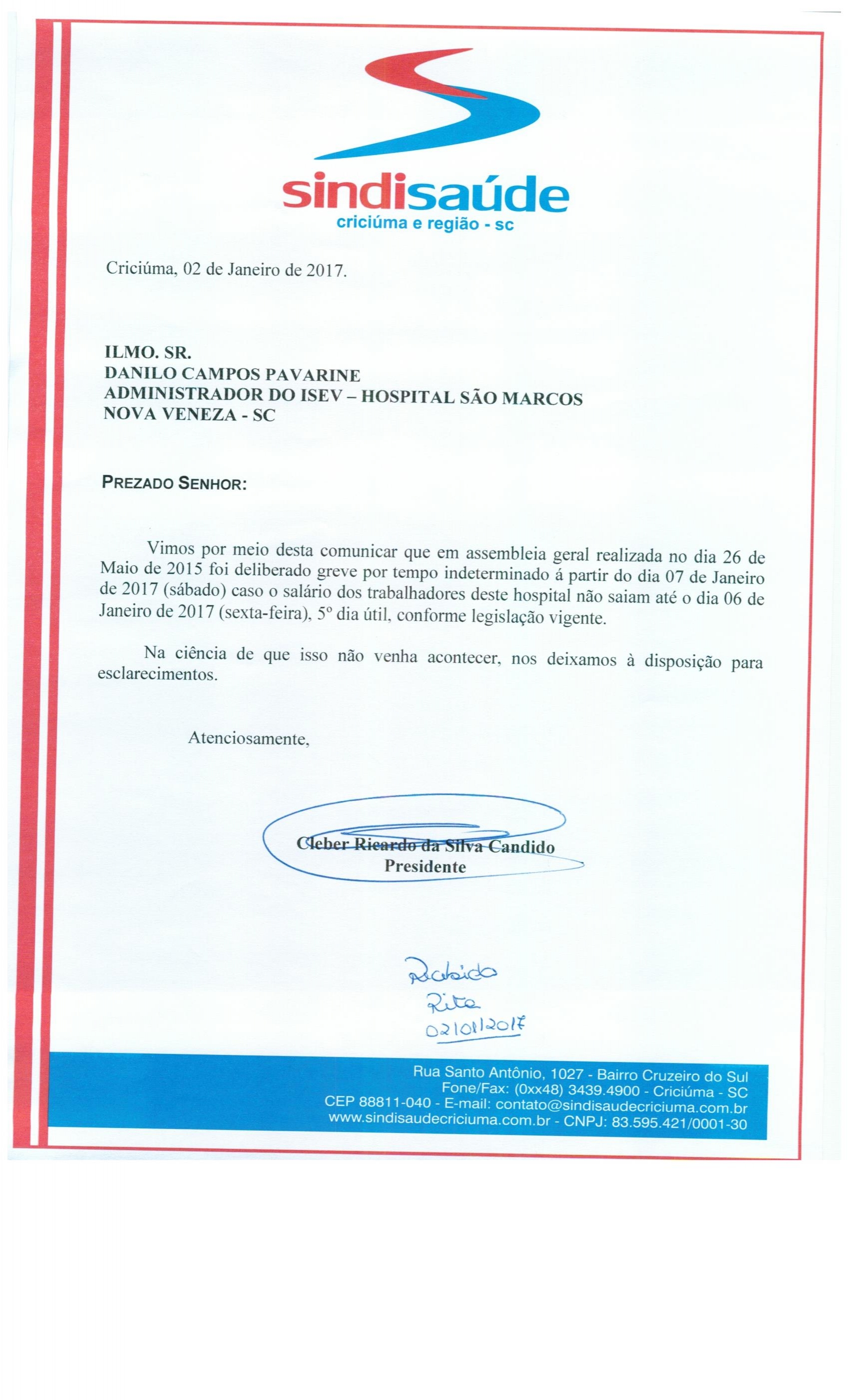 Oficio Atraso de Pagamento de Salario Hospital São Marcos