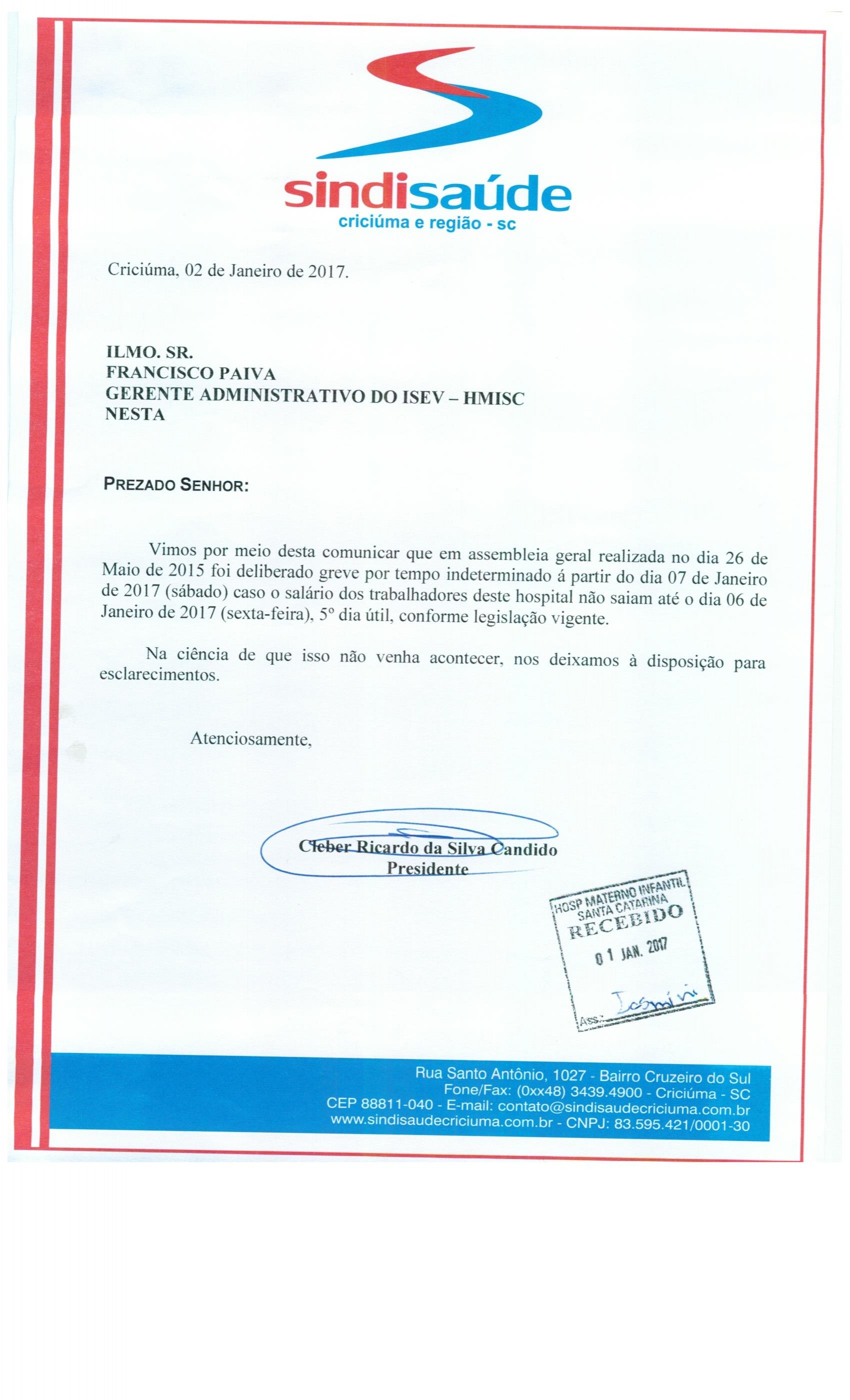 Oficio Atraso de Pagamento de salario ISEV-HMISC