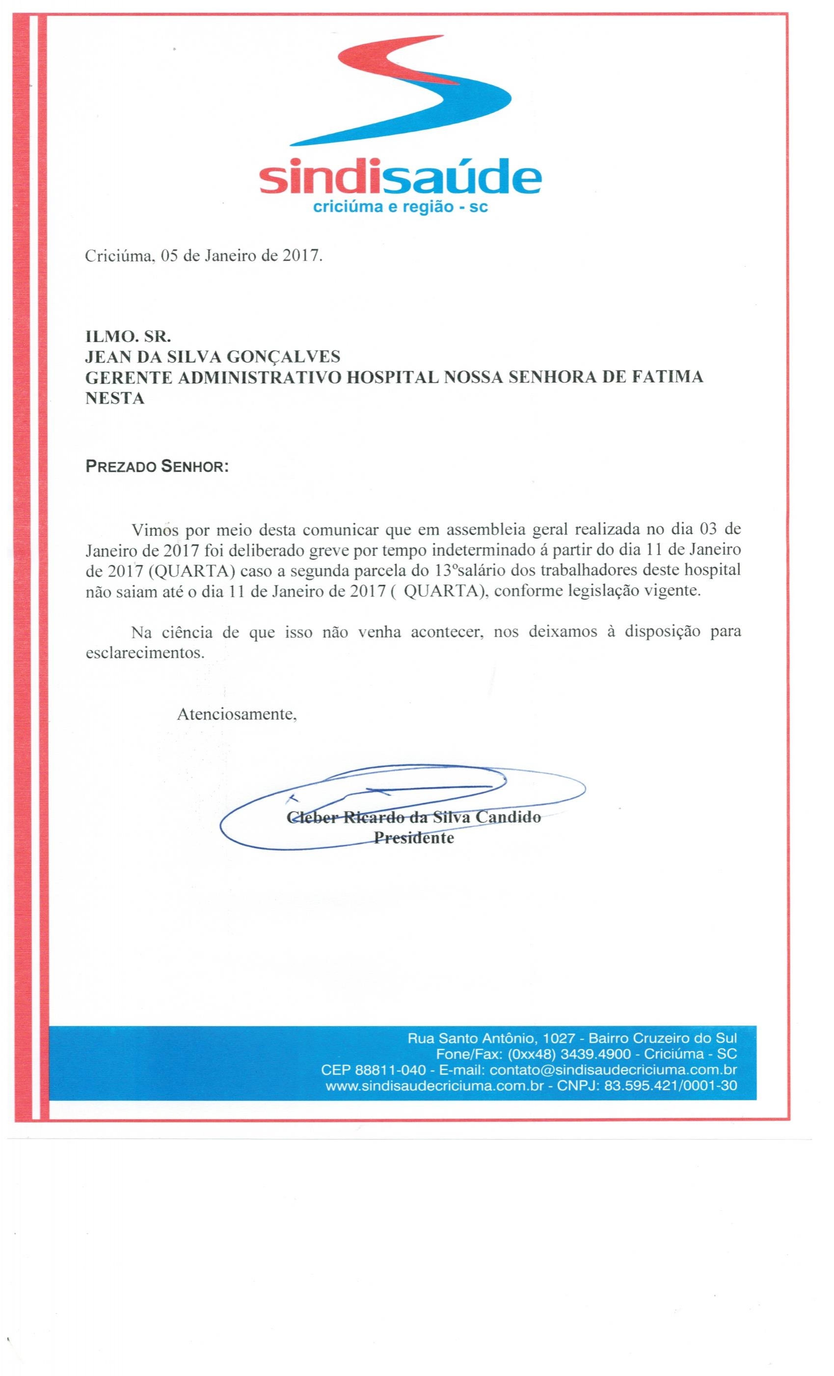 Oficio  Hospital Nossa Senhora de Fatima